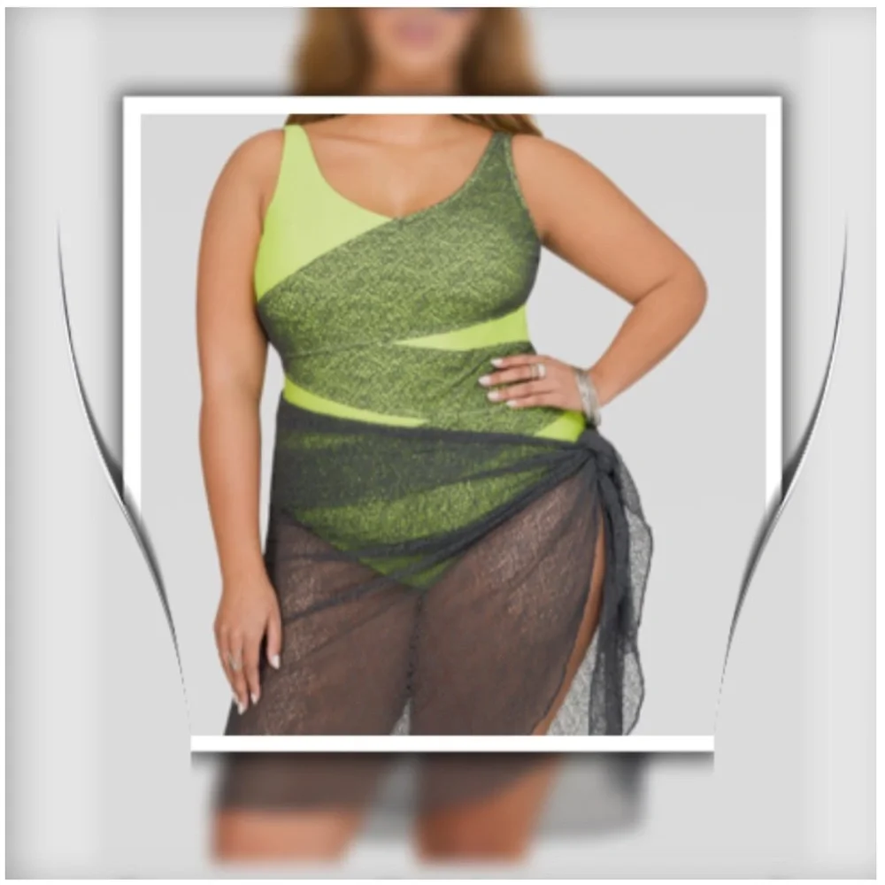 New Plus Size Women’s Ladies ASHLEY STEWART Long Mesh Swimsuit Sarong Co… - Picture 2 of 7
